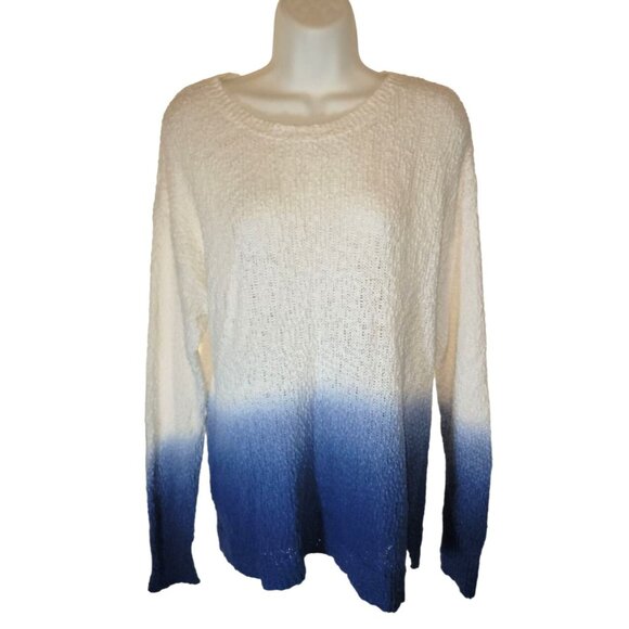 Chaps Denim White Blue Sweater Size Large L Knit Cotton - Picture 1 of 3
